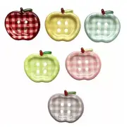 Plaid Apple Buttons -Sew Thru Craft Scrap Sewing Fruit Embellishments