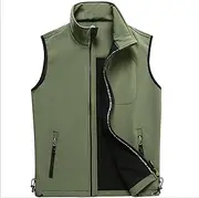Men's Soft Shell Vest Spring Winter Waistcoat Fishing Hiking Sleeveless Jacket Outdoor Camping,Army Green,L