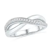 14k White Gold Round Diamond Crossover Band Ring 1/10 Cttw