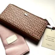 NWT RADLEY LONDON Slim Long Bifold Wallet Signature Logo Leather Brown Metal