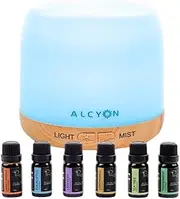 Alcyon Miniko Ultrasonic Diffuser with 6 Essential Oil Set - Elevate Your Space with Advanced Technology - Sleek & Discrete Design with Adjustable Nightlights - 120ml Water Reservoir