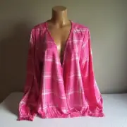 Sanctuary Rayon Cross Front Blouse Shirt Top Disco Pink XL NWT