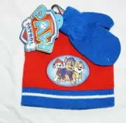 NWT Toddler Boy's Set PAW PATROL Winter Beanie Hat & Mittens Marshall, Chase