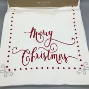 Nicole Miller Merry Christmas Table Runner Embroidered Felted Cream Red Designer