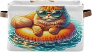 Cute Swimmer Cat Closet Storage Basket, Decorative Rectangle Nursery Organizer Bin