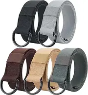 [Ginwee] 5-Packs Canvas Belt Web Fabric Casual Belt with Zinc Alloy Buckle Double D-ring for Men Women, Classic Black, Gray, Sliver Gray, Khaki,coffee
