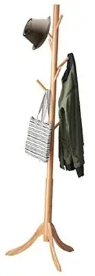 Coat Rack Freestanding, Bamboo Wood Coat Stand with 8 Hooks,3 Adjustable