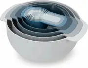 Joseph Joseph blue 9-piece set: mixing bowls, measuring cups, colander, sieve