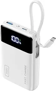 INIU Power Bank, 20000mAh 45W Portable Charger with Built in Cables, Fast Charge 3 at Once, USB C in&Out Battery Pack Fast Charging, PD 3.0+QC 4.0 Compatible with iPhone 16 15 14 etc. [White]