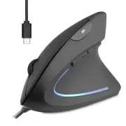 PERIMICE-513C Wired Vertical USB-C Mouse, 6 Buttons, Adjustable 1000/1600 DPI...