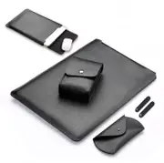 4 In 1 Laptop Microfiber Pu Leather Inner Bag + Power Bag + Mouse Storage Bag + 2 Winders For Macbook Pro 13.3 Inch(Black)