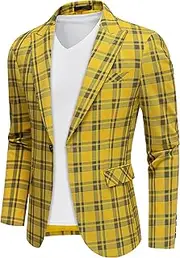 [NOVELOVE] Mens Blazer Plaid Sport Coats One Button Casual Slim Fit Checked Jacket