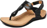 [Athlefit] Women's Orthopedic Arch Support Sandals Comfortable Thong T-Strap Orthotic Casual Flat Sandals