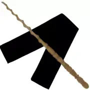 15" Hand Turned Elegant Spiral Teak Wood Magic Wand Witch Wizard w/ Velvet Bag