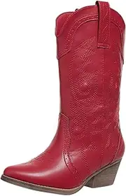 [Bplangat] Cowboy Boots for Women Wide Calf Cowgirl Boots Pointed Toe Embroidery Stitched Fashion Western Boot Mid-Calf with Pull-on Tabs, US Size 5-11