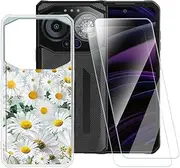 Daisy Flowers Pattern Case Compatible with IIIF150 B3C + [2 Pack] Screen Protector Tempered Glass, Shockproof Case Cover for IIIF150 B3C (6.6 inch)
