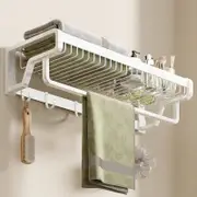 Bathroom Towel Rack Rail Shelf Wall Mounted Hook,Towel Rack,Rustproof Towel Organizer Towel Storage Hanger for Bath-White
