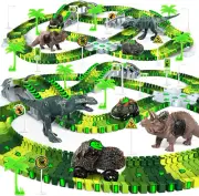 Dinosaur Toys, Create A Dinosaur World Road Race Tracks Glow in The Dark Flexibl