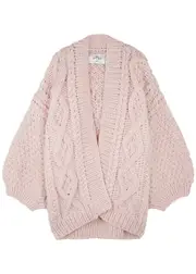 MR Mittens Chunky Cable-knit Wool Cardigan - Light Pink - One Size One Size