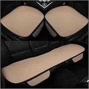 Femfun Non-slip Car Seat Pad for Summer Breathable and Refreshing, Bottom Seat Covers for Cars, Car Seat Cushions for Driving, Breathable Anti-Slip Cotton Car Seat Covers (Beige, Three piece set)