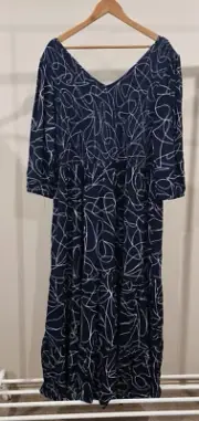 Navy Blue Abstract Swirl Tiered Print Maxi Dress PLUS SIZE WOMENS 20 Autograph