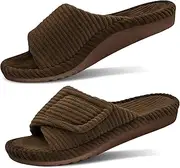 [GRITHEIM] Women's Orthopedic Arch Support Slippers Fuzzy Adjustable Orthotic Slippers for Plantar Fasciitis Ladies Furry Supportive Corduroy Memory Foam Open Toe Gift Slide