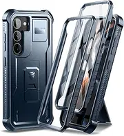[Dexnor] Full Body Case for Samsung Galaxy S23【Double Front Frame & Kickstand 】, Bumpershock Technology Drop Protection Rugged Phone Cover Shockproof Protective Bumper Case - Navy Blue