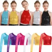 Kid Girl Shiny Sequins Crop Top Modern Jazz Hip Hop Dance Performance Tank Vest