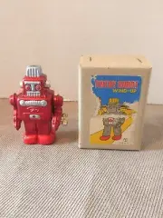 NOS Tin Toy Space Robot Wind-Up Spring Action Vintage Rare Red Made in Japan