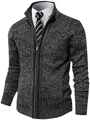 [Pioneer Camp] Men's Cardigan Sweaters Full Zip Up Stand Collar Slim Fit Casual Knitted Sweater with 2 Front Pockets