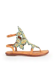 Brown Embroidered Pattern Strap Sandals