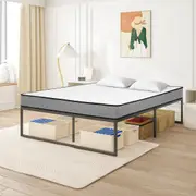 Advwin Single Metal Bed Frame Bed Base Upholstered Platform Foundation Mattress Set