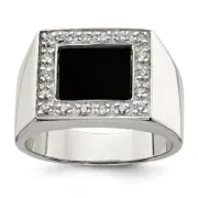 Sterling Silver Cubic Zirconia & Onyx Ring Size 9 for Men's 15.17gm