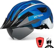 VICTGOAL Adult Bike Helmet Detachable Magnetic Goggles and Sun Visor Bicycle Helmet USB Rechargeable Light for Men Women Youth Cycling on Road Mountain Biking