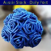 Royal Blue 7cm Foam Flowers Rose Stems Artificial Wedding Bride Bouquet 20pcs
