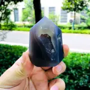 107g Natural Agate Geode Crystal Obelisk Quartz Tower Wand Point Healing Reiki