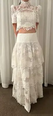 Zimmermann High Tide White Emroidered top and skirt set