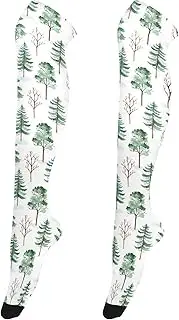 [Caihoyu] Women Soft Thigh High Socks Comfortable Long Stockings Above Knee High Socks for Halloween Cosplay Party Festival Winter Tree Pine, Winter Tree Pine