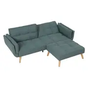 Familand 3 Seater Convertible Futon Sofa Bed with Footstool Ottoman for Living Room, Linen Loveseat Sofa Couch with 2x Pillows, Recliner Sofa Lounge,Sofa Ottoman Foot Rest Stool