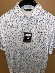 NWT Mens Polo Shirt Medium Jeremy Ranch C.C. Blue Birds Golfing Stretchy Utah $$