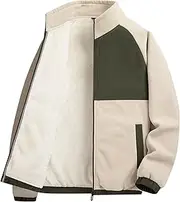 [Generic] Men's Winter Fleece Jacket Stand Collar Sherpa Lined Full Zip Coats Contrast Pocket Thicken Outdoor Jackets