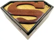 Superman Handcrafted Carved Intarsia Wood Puzzle Box Jewelry Trinket Box