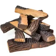 Barton Fireplace Firepit Faux Log Set 4.5" W Decorative Ceramic Wood (10-Piece)