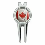 Rustic Distressed Canada Flag on Wood Golf Divot Repair Tool and Ball Marker