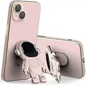 LIUJINCAN Cute Pink Plating Astronaut Camera Protector Case for iPhone 11 Pro Max, Hidden Stand Folding Kickstand for Women and Girls (Pink, 11 Pro Max)