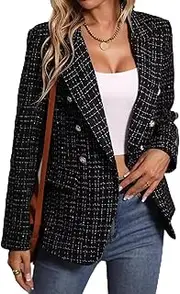 [HongYunAu] Women's Woolen Suit Jacket Fashion Temperament Doublebreasted Lapel Slimfit Tailored Blazers Jacket(No Inner T)
