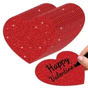 Red Glitter Heart Cutouts Valentine's Day Paper Cut-Outs with 100Pcs Glue Poi...