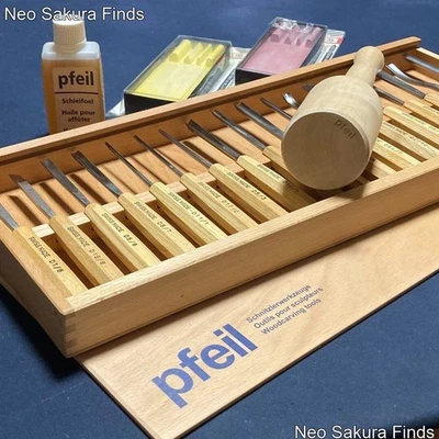 Swiss made chisels Pfeil signed Woodcarving tools #149 unused set of 18 w/Box