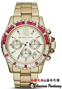 在飛比找Yahoo!奇摩拍賣優惠-潮牌MICHAEL KORS 獨特金色水鑽錶圈三眼計時腕錶 