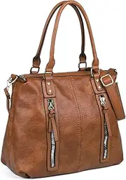 Gladdon Hobo Bags for Women, Large Capacity Top Handle Bags with Multi Pocket, Tote Shoulder Handbags Faux Leather Crossbody Bag for Work School Travel, Brown, L